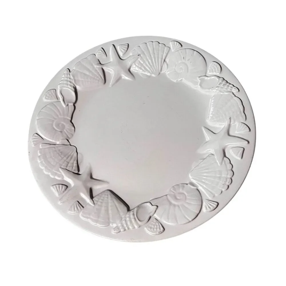Home Casual Dinner Plate Shells Embossed Melamine White 11 inch